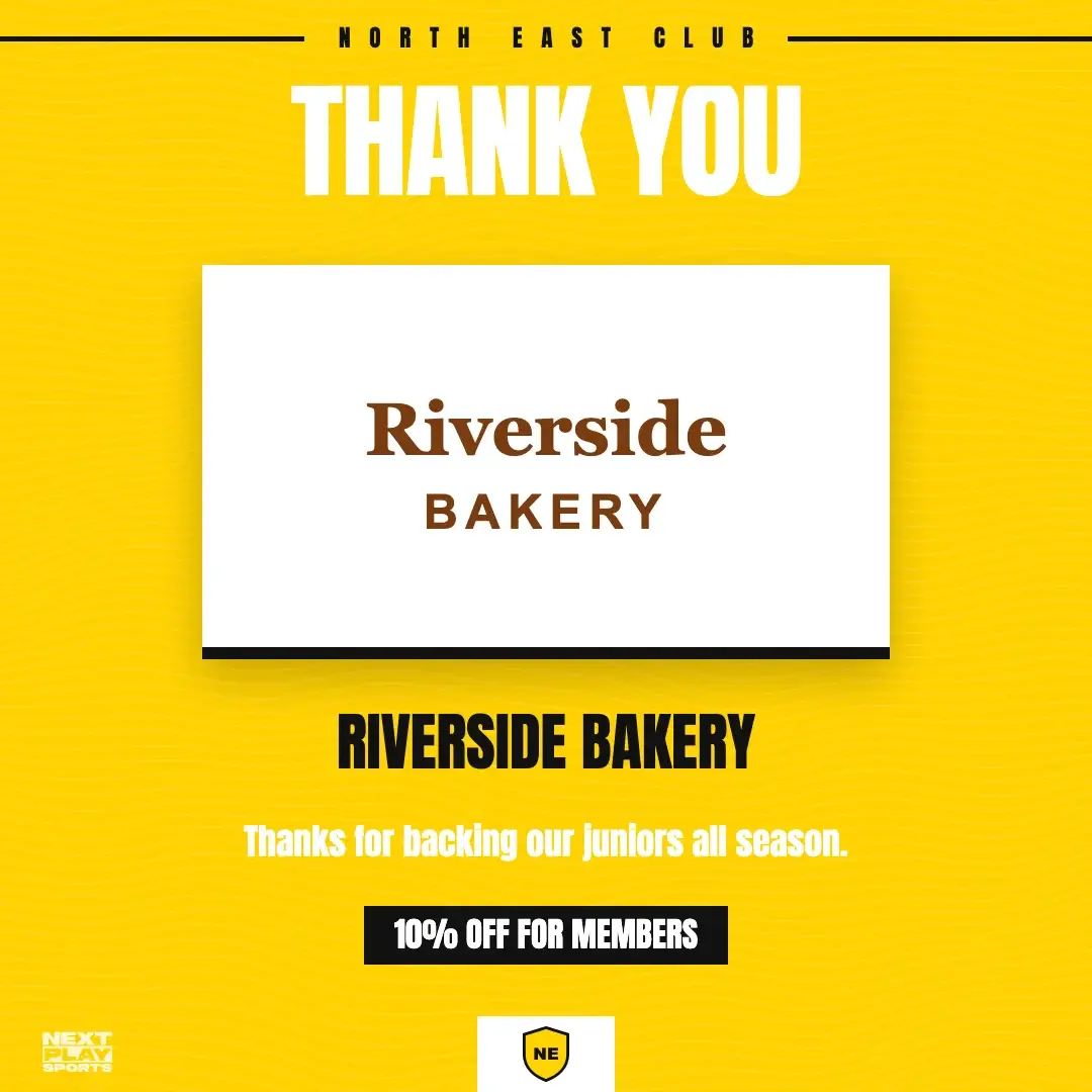 Thank you post for Riverside Bakery with a 10% off for members offer, in North East Club colours